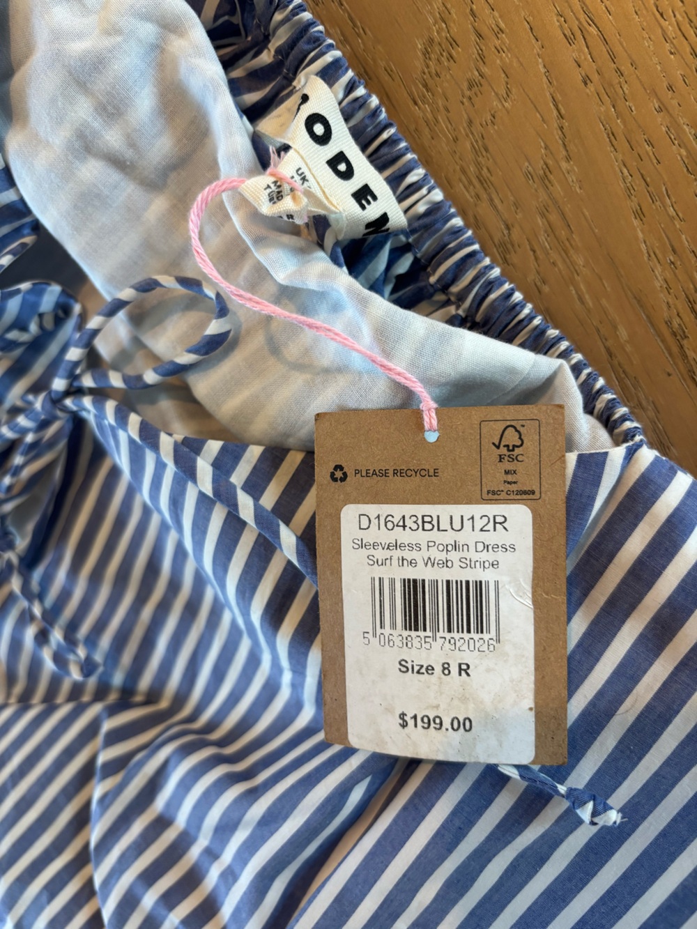 Boden Sleeveless Poplin Dress 8 Reg NWT Surf the Web Stripe Blue White Midi Maxi - Picture 13 of 13